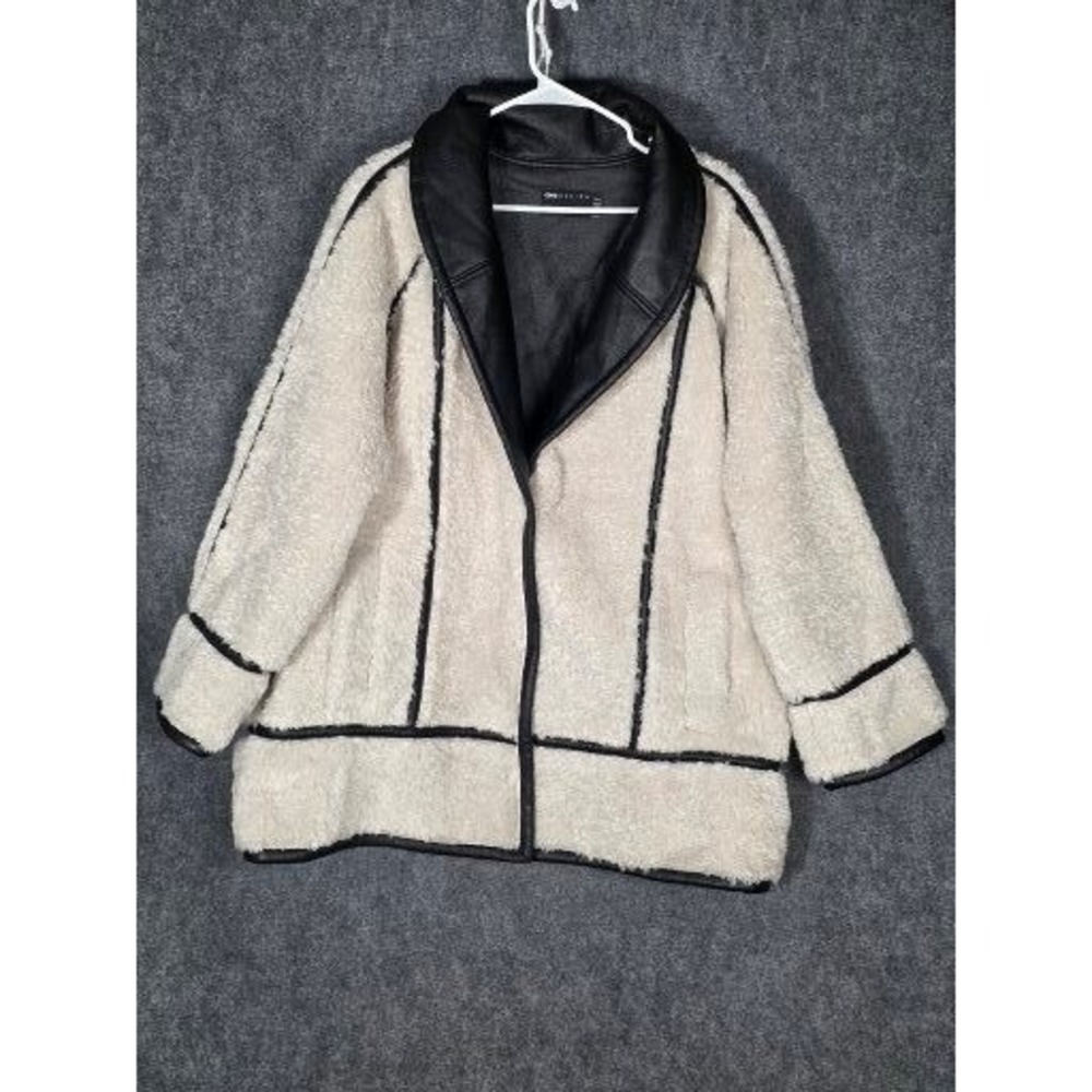 ASOS DESIGN Curve Faux Shearling Leather Trim Coat Womens US 16 Cream Black